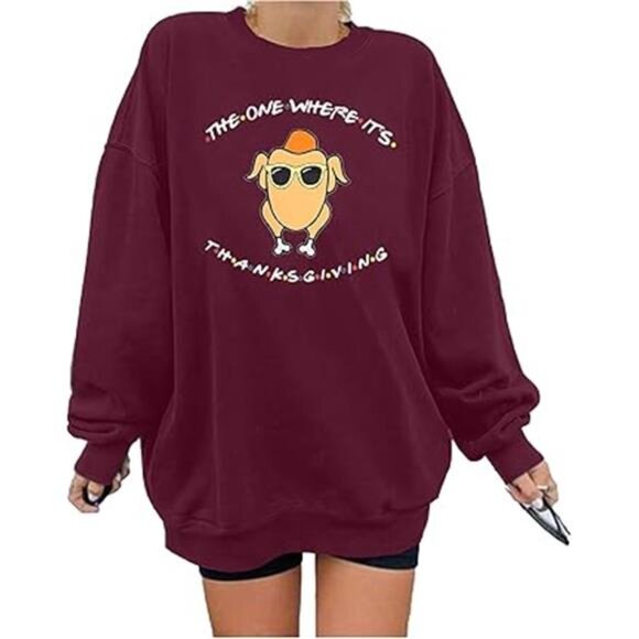Women's Oversized Thanksgiving Sweatshirt: Turkey Graphic Long Sleeve Top - Picture 6 of 6